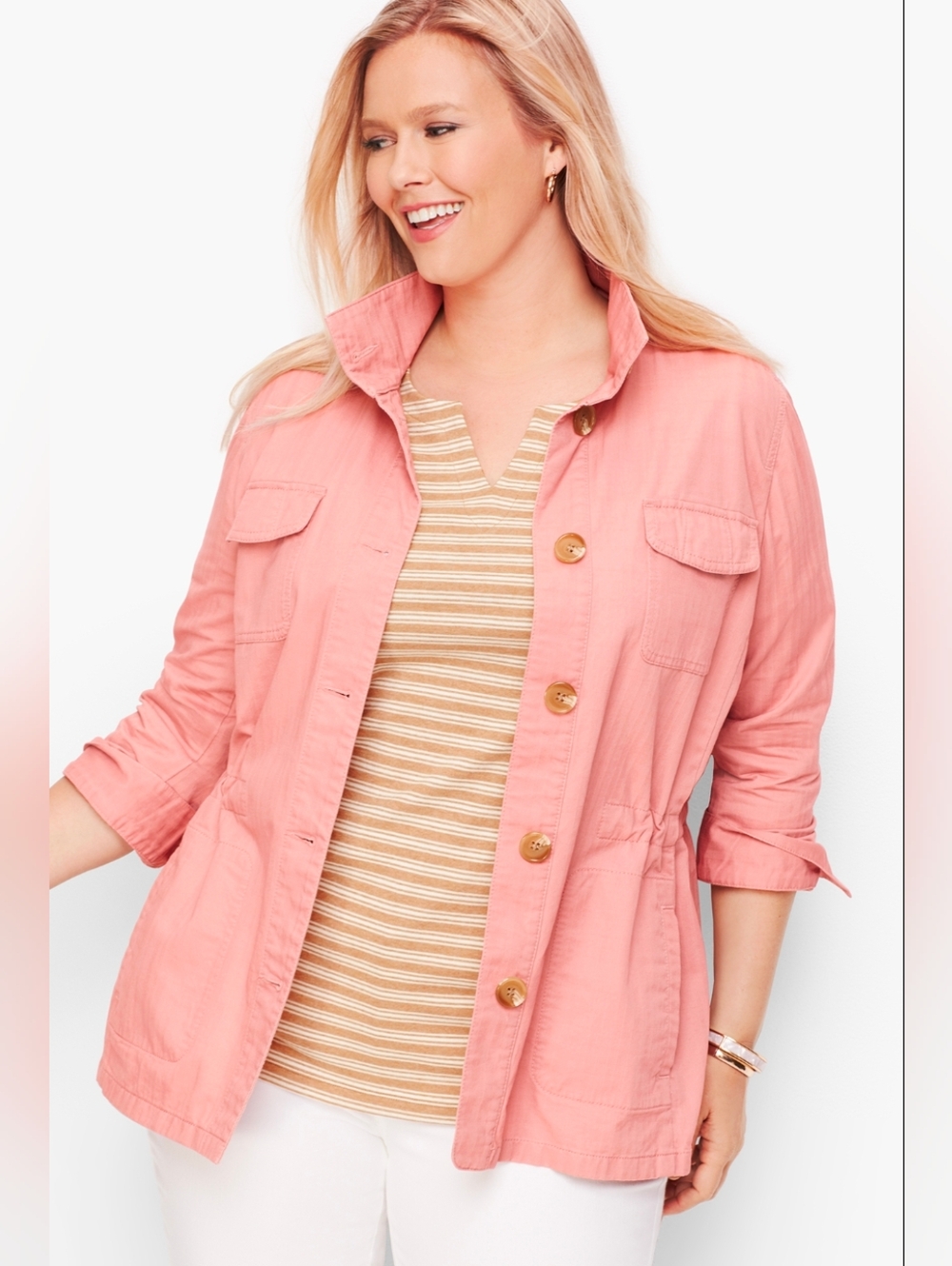 Talbots Coral-Pink Safari Jacket Linen Blend XL